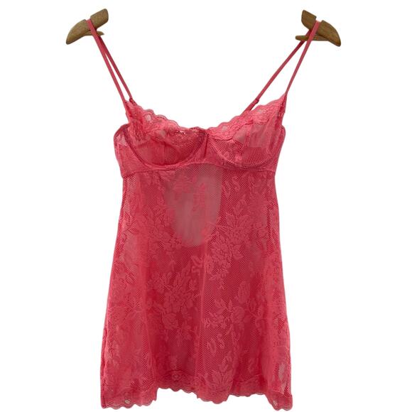 Victoria’s Secret Y2k 2006 Coral Lace Floral Logo Underwire Chemise Lingerie 34B - Picture 1 of 11